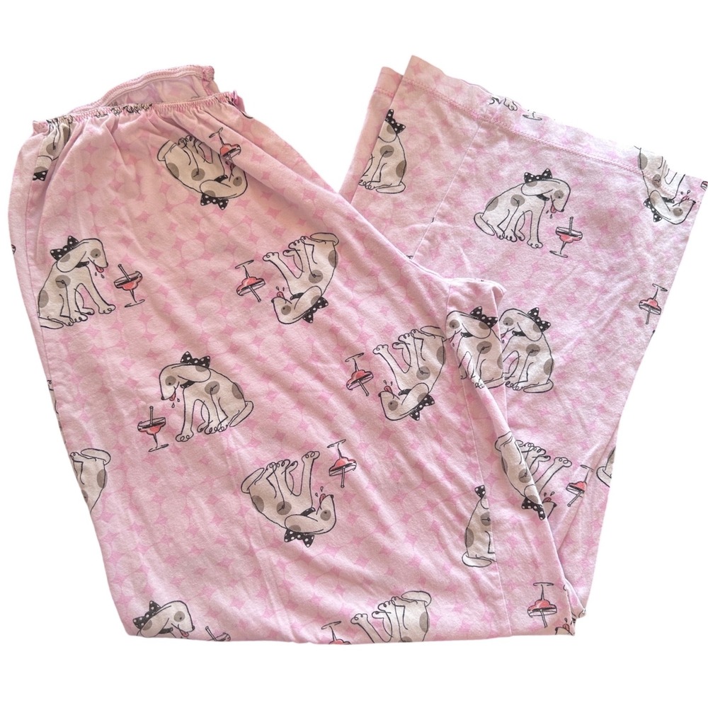 Hue Pajama Pants Cotton Blend Small‎ Pink Whimsical Margarita Dog Print